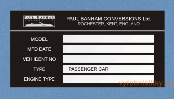 Výrobní štítek PAUL BANHAM CONVERSIONS
